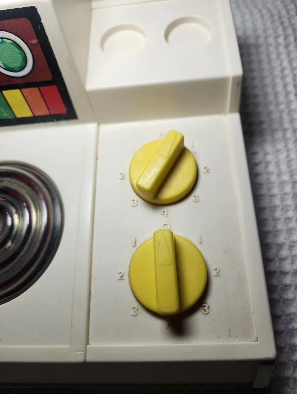 Fisher-Price Vintage Toy Stove in White with Yellow Accents